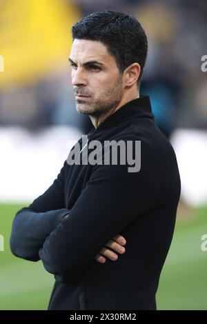 WOLVERHAMPTON, ENGLAND - APRIL 20: Mikel Arteta Manager of Arsenal during the Premier League match between Wolverhampton Wanderers and Arsenal FC at Molineux on April 20, 2024 in Wolverhampton, England.(Photo by MB Media/MB Media) Stock Photo