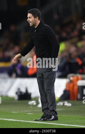 WOLVERHAMPTON, ENGLAND - APRIL 20: Mikel Arteta Manager of Arsenal during the Premier League match between Wolverhampton Wanderers and Arsenal FC at Molineux on April 20, 2024 in Wolverhampton, England.(Photo by MB Media/MB Media) Stock Photo