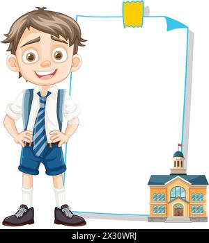 Cheerful cartoon boy standing next to empty board Stock Vector Image ...