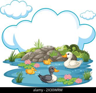 Vector illustration of ducks in a serene pond Stock Vector