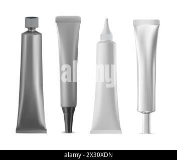 Cosmetic cream tube vector template. Medical ointment package mockup. Skin care moisturizer tube, hand or body cosmetic medical container. Toothpaste Stock Vector