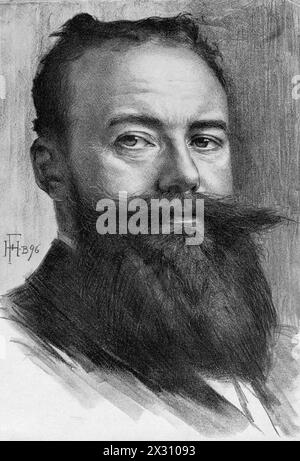 Sudermann, Hermann, 30.9.1857 - 21.11.1928, German writer, lithograph by Hans Fechner, 1896, ADDITIONAL-RIGHTS-CLEARANCE-INFO-NOT-AVAILABLE Stock Photo