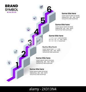 Infographic template with icons and 6 options or steps. Isometric staircase. Can be used for workflow layout, diagram, banner, webdesign. Vector illus Stock Vector