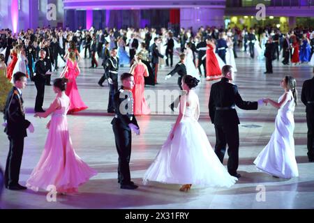 MOSCOW - FEB 22: Dancing couples on the Kremlin Cadet Ball, on February 22, 2013 in Moscow, Russia. Stock Photo