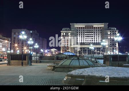 MOSCOW - FEB 22: Manege Square in Moscow at night, on February 22, 2013 in Moscow, Russia. Stock Photo