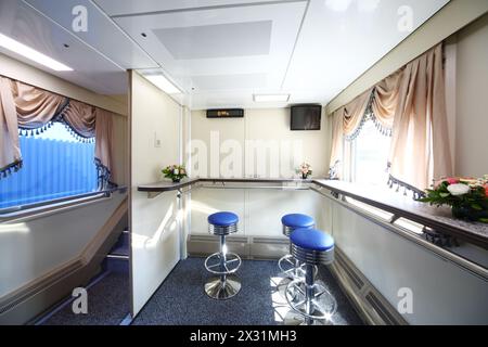 TVER - JUN 05: The bar room in the restaurant carriage in the train, on June 05, 2013 in Tver, Russia. Stock Photo