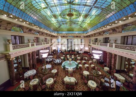 MOSCOW - DEC 4: People eat at an expensive restaurant in Metropol Hotel on December 4, 2012 in Moscow, Russia. Stock Photo