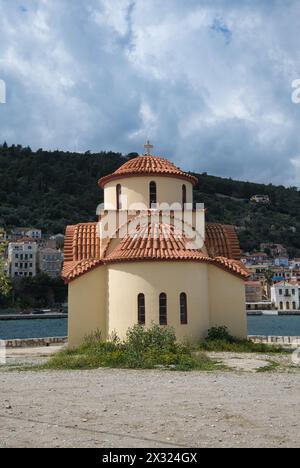 Church of Agios Petros in the port of Gytheio in Greece in Spring Stock Photo