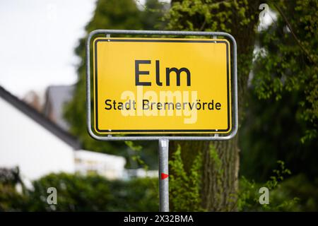 Elm, Germany. 24th Apr, 2024. The town sign of the Elm district of Bremervörde in the district of Rotenburg (Wümme). There is still no trace of the missing six-year-old boy from Bremervörde in Lower Saxony. Credit: Daniel Reinhardt/dpa/Alamy Live News Stock Photo