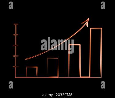Vector isolated illustration of progress graph. Achieving financial success over a period of time. Neon growth chart. Stock Vector