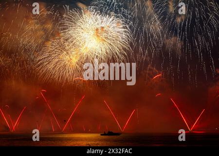 Firework display at the national day of Qatar in Doha Stock Photo