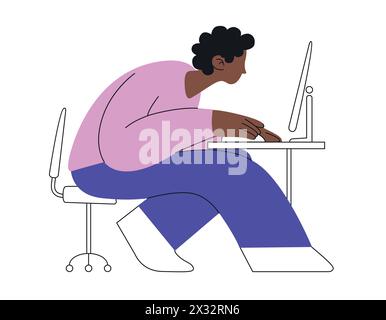 Vector illustration of an African man working at computer. Deep concentration and focus on the job task. work environment, concentration, and Stock Vector
