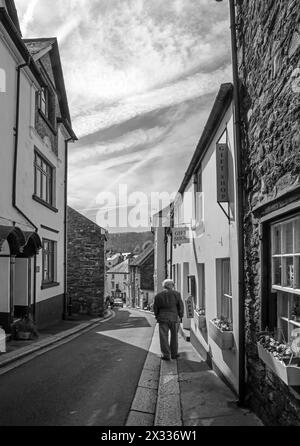 Monochrome image of King Street at Kingsand in the Rame Peninsula in south east Cornwall. The twin villages of Cawsand and Kingsand are seaside villag Stock Photo