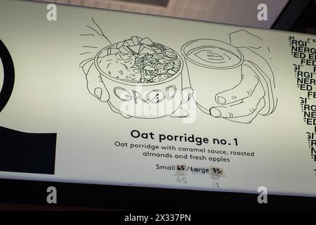 Copenhagen, Denmark - April 5, 2024: Grød porridge restaurant in Torvehallerne market hall. Stock Photo