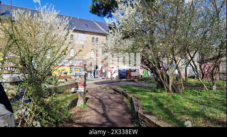 Copenhagen, Denmark - April 6, 2024: Colorful Freetown Christiania area. Stock Photo