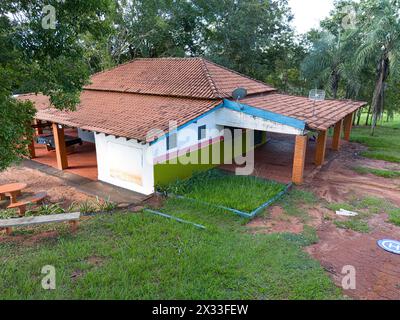 Cassilandia, Mato Grosso do Sul, Brazil - 04 18 2024: aerial image of the Salto Do Rio Apore tourist spot in cassilandia Stock Photo