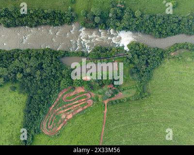 Cassilandia, Mato Grosso do Sul, Brazil - 04 18 2024: aerial image of the Salto Do Rio Apore tourist spot in cassilandia Stock Photo