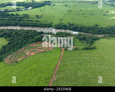 Cassilandia, Mato Grosso do Sul, Brazil - 04 18 2024: aerial image of the Salto Do Rio Apore tourist spot in cassilandia Stock Photo