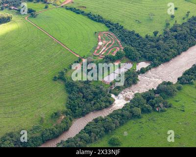 Cassilandia, Mato Grosso do Sul, Brazil - 04 18 2024: aerial image of the Salto Do Rio Apore tourist spot in cassilandia Stock Photo