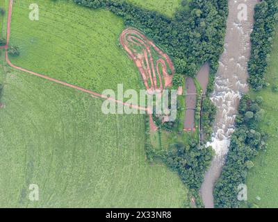 Cassilandia, Mato Grosso do Sul, Brazil - 04 18 2024: aerial image of the Salto Do Rio Apore tourist spot in cassilandia Stock Photo