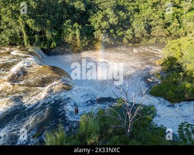 Cassilandia, Mato Grosso do Sul, Brazil - 04 20 2024: aerial image of the Salto Do Rio Apore tourist spot in cassilandia Stock Photo