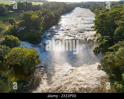 Cassilandia, Mato Grosso do Sul, Brazil - 04 20 2024: aerial image of the Salto Do Rio Apore tourist spot in cassilandia Stock Photo