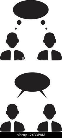 Two people head with think and speech bubbles on a white background Stock Vector