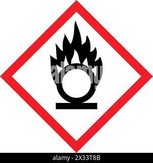 classic ghs oxidizing chemical hazard warning alert attention danger sign in red white diamond symbol vector isolated on transparent background Stock Vector