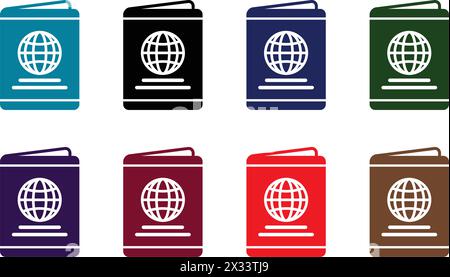 simple classic passport icon symbol various colors set vector on transparent background Stock Vector
