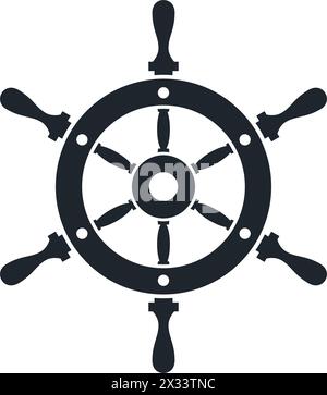classic ship helm nautical steering wheel icon symbol silhouette with 6 spokes handles vector isolated on transparent background Stock Vector