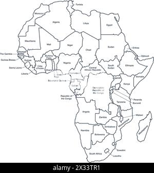 Accurate correct detailed africa map with separated states countries ...