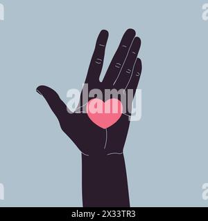 Hand holding a heart on open palm. Vector illustration Stock Vector