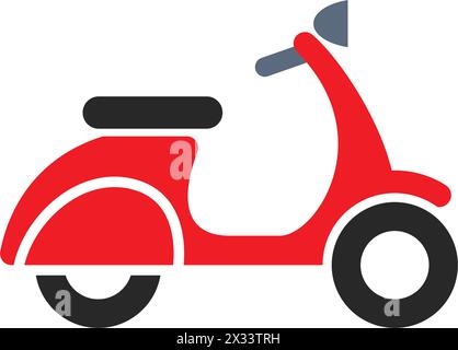 simple red scooter moped motorcycle motorbike silhouette side view icon symbol vector isolated on transparent background Stock Vector