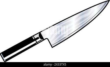 japanese style gyuto chef knife damascus steel icon isolated on transparent background vector Stock Vector