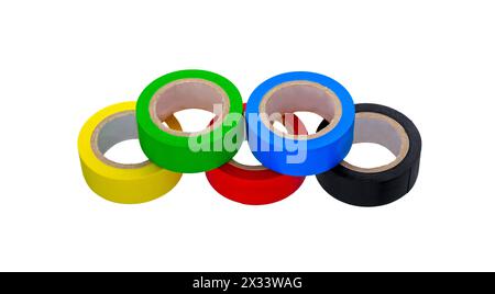 Insulating Tape isolated on white background. Set of different colors insulating tape. Stock Photo