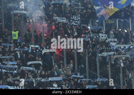 Rome, Italy. 23rd Apr, 2024. Lazio fans during the Semi-final Second Leg - Coppa Italia match between SS Lazio vs Juventus FC at Olimpic Stadium on April 23, 2024 in Roma, italy Final score 2-1 (Photo by Agostino Gemito/Pacific Press) Credit: Pacific Press Media Production Corp./Alamy Live News Stock Photo