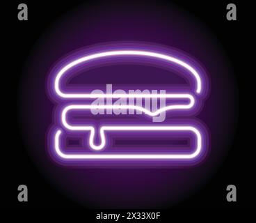classic simple burger single line neon pink magenta light symbol sign vector on black background Stock Vector