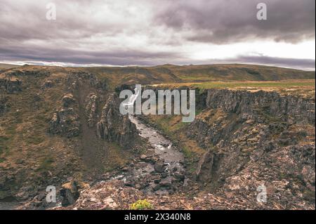 Amazing view of Icelandic untouched nature and small unknown waterfalls Stock Photo