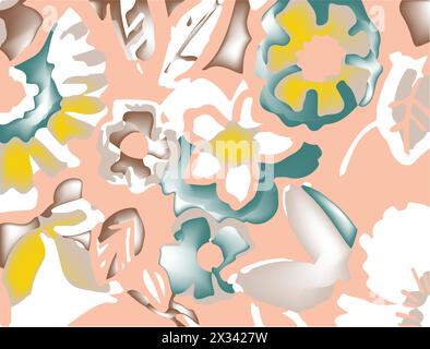 Seamless pattern with flowers and leaves. Hand drawn background. floral pattern for wallpaper or fabric. Flower rose. Botanic Tile. Stock Vector