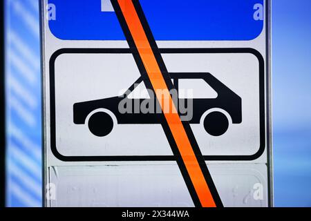 Traffic sign with crossed-out car symbol, symbolic photo driving ban Stock Photo