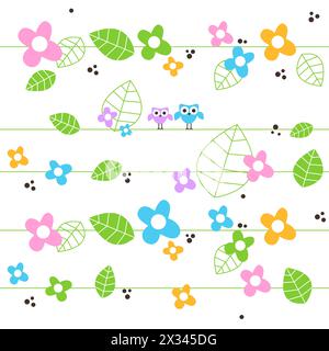 Spring Seamless colorful pattern with owls Stock Vector