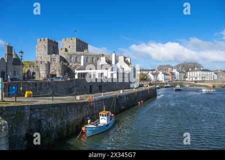 Castle Rushen and Castletown Harbour, Castletown, Isle of Man, England, UK Stock Photo