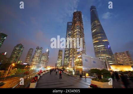 SHANGHAI, CHINA - NOV 6, 2015: Night tall skyscrapers, China tallest skyscraper (Shanghai Tower) height of 630 meters Stock Photo
