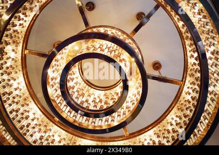 Large beautiful round chandelier in chinese style on ceiling Stock Photo