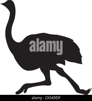 Speed going rhea pet isolated on white background. Dark ink hand drawn symbol logo in art retro style Stock Vector