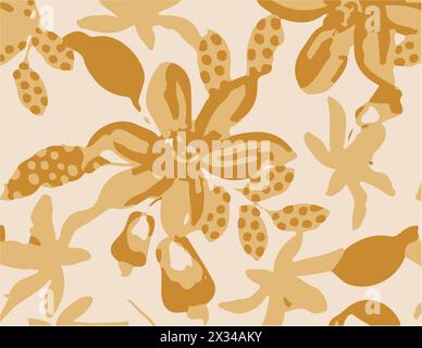 Seamless pattern with flowers and leaves. Hand drawn background. floral pattern for wallpaper or fabric. Flower rose. Botanic Tile. Stock Vector