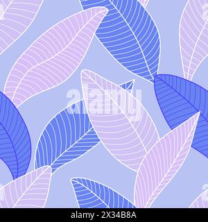 Vector seamless pattern with stylized leaves. Background Curved lines Leaves Lilac and Purple. Vector illustration for your design. Graphic Design. Stock Vector