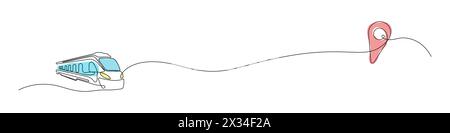 One line travel icon vector background. Train and pin icon. Continuous outline of a railroad icon Stock Vector