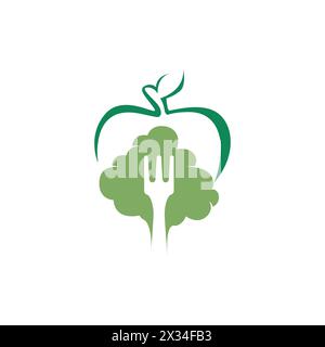 Fork vegetarian food love health logo icon vector image. Healthy Food Logo with Fork and Leaf or vegetables Stock Vector