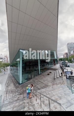 NEW YORK - August 23, 2014: People on the steps of the Juilliard School Stock Photo